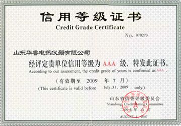 信用等級(jí)證書
