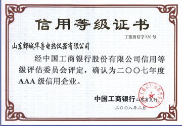 信用等級(jí)證書